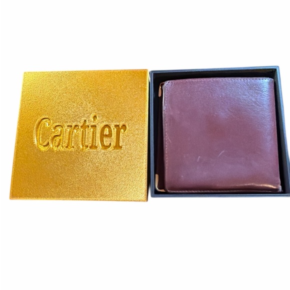 Vintage Must de Cartier Bordeaux Leather Bifold Wallet with Box - Picture 2 of 6